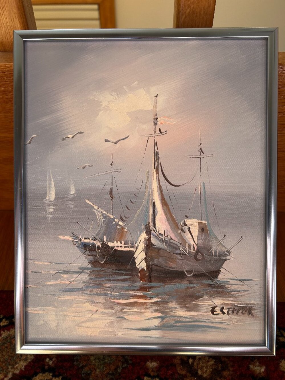 Vintage Nautical Oil Painting Signed E Rimer